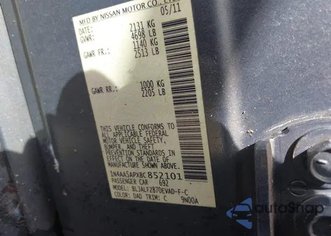 2011 Nissan Maxima 3.5 Sv from USA, damaged, VIN 1N4AA5APXBC852101